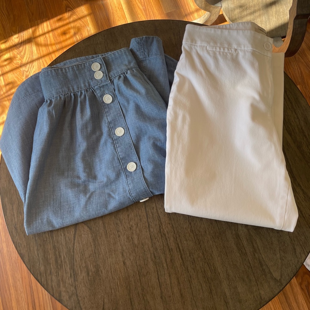Talbots white pant and denim skirt